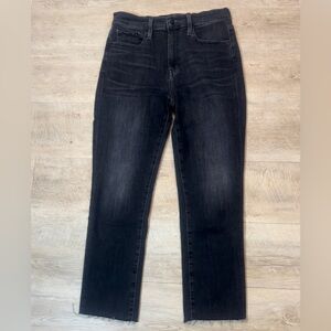 Edwin Bree Slim Straight Crop High Rise Raw Hem Black Wash Jeans Size 29